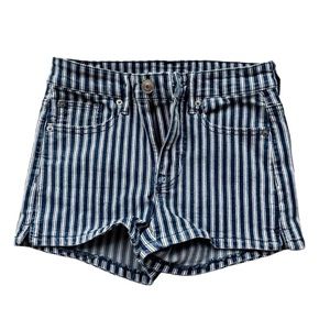 American Eagle White & Blue Striped Stretch Jean Shorts Women’s 2